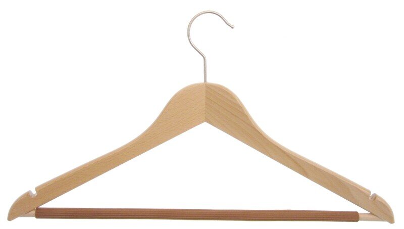 Kleiderbügel aus Holz, Deltabügel, leichte Ausführung,mit gummiüberzogenem Steg und Kerben