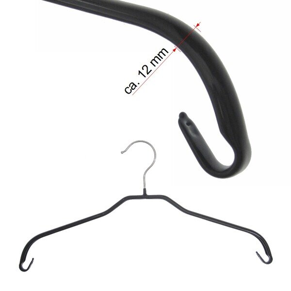 Kleiderbügel aus Metall schwarz beschichtet 12 mm breit mit Rockhaken Art.-Nr. 11041