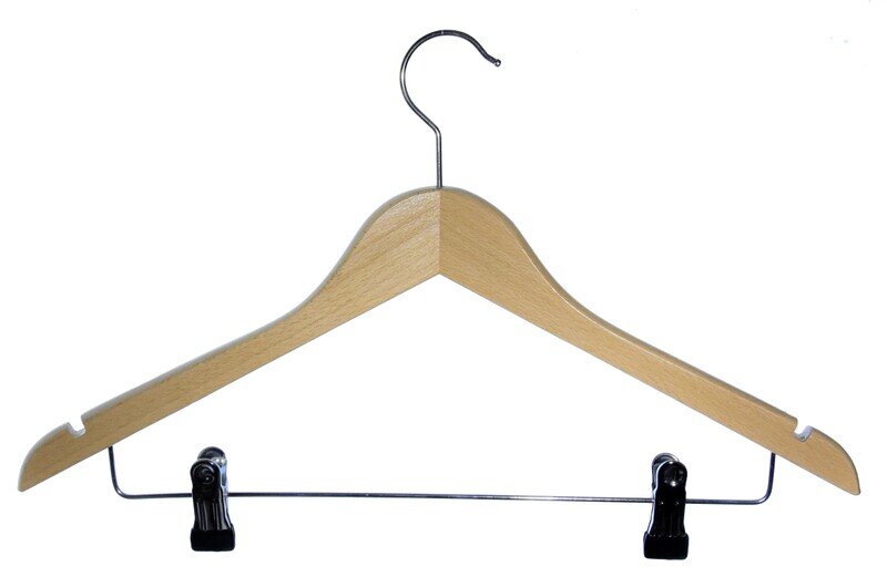 Kleiderbügel aus Holz, Deltabügel, leichte Ausführung, Metallsteg mit Kerben