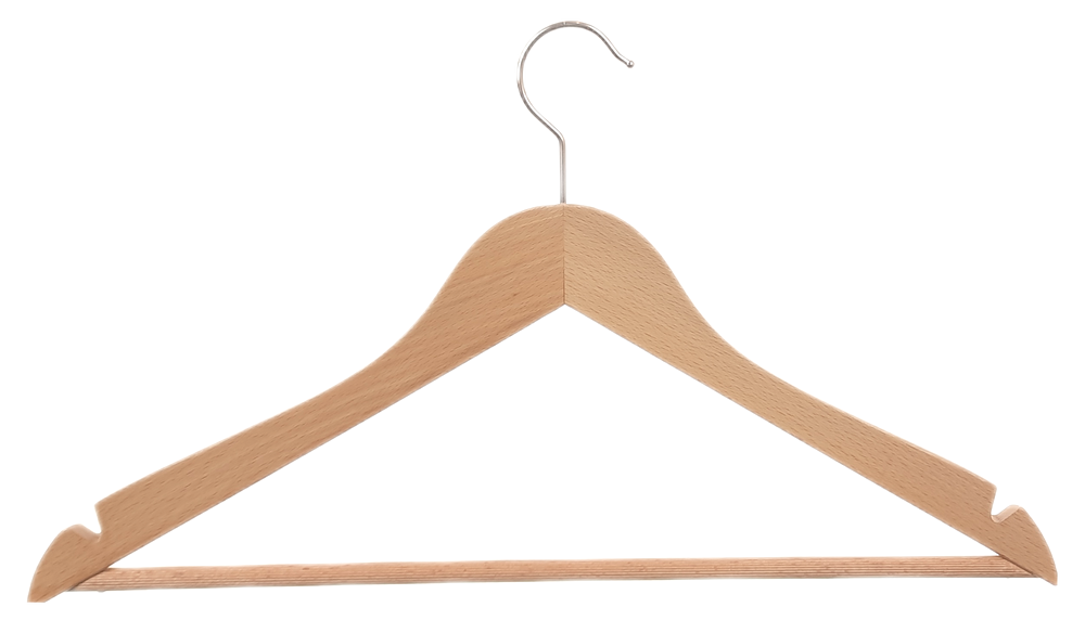 Kleiderbügel aus Holz,  Deltabügel, gewinkelt Ausführung, gerilltem Steg und Kerben