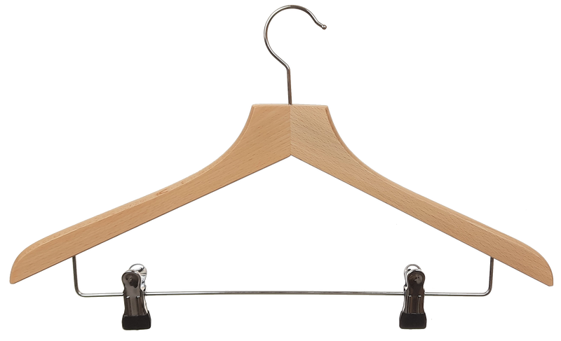 Kleiderbügel aus Holz, Deltabügel, gerade Kopfform, Metallsteg Steg 
