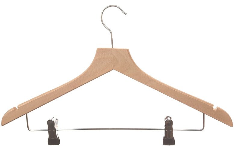 Kleiderbügel aus Holz, Deltabügel, gerade Kopfform, Metallsteg mit Kerben