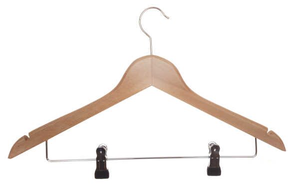 Kleiderbügel aus Holz,  Deltabügel, starke Ausführung, mit Metallsteg und Kerben