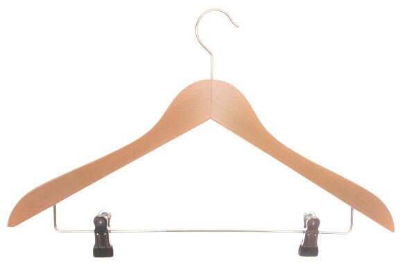 Kleiderbügel aus Holz, Deltabügel, gewinkelt  Ausführung, Metallsteg Steg