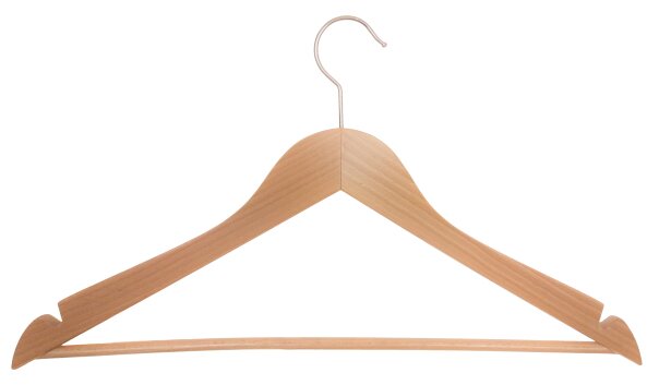 Kleiderbügel aus Holz, Deltabügel gewinkelt mit Steg und Kerben
