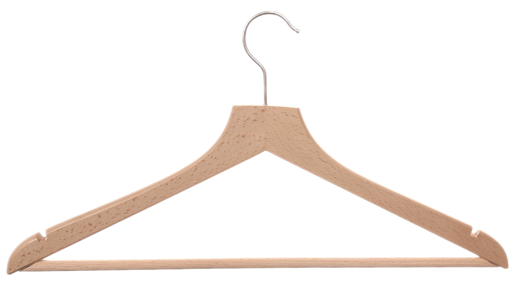 Kleiderbügel aus Holz,  Deltabügel, gerade Kopfform, gerilltem Steg und Kerben